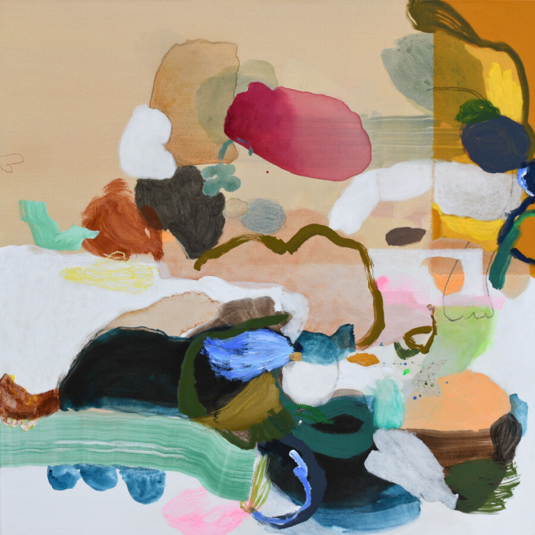 A radiant and emotive abstract piece by a Singaporean artist, filled with vibrant tones and layered depth.