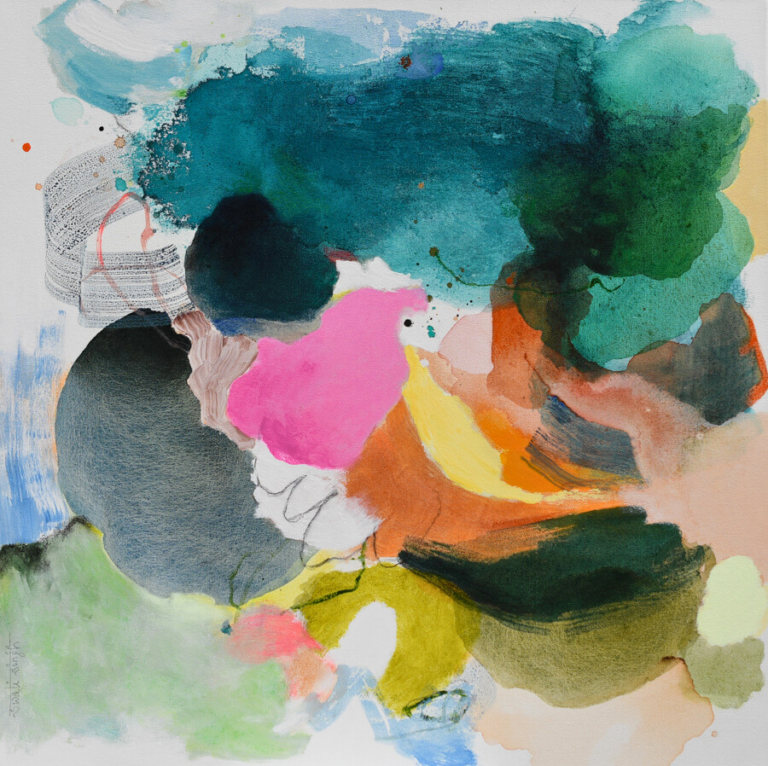A visually captivating abstract painting by a Singapore artist, showcasing rich textures and fluid color transition.
