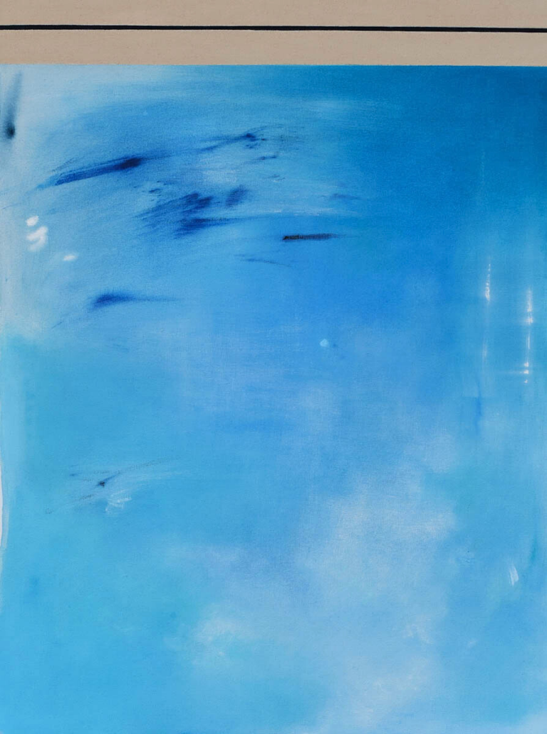 Blue abstract painting inspired by the sky and ocean, created by a Singapore-based artist.